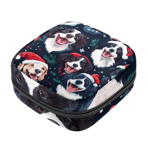 Aufbewahrungsbeutel für Damenbinden, Weihnachten, Happy Dogs, Oxford-Stoff, Menstruationstassen-Beutel, Stillunterlage, Tampon-Periodenbeutel mit Reißverschluss, für Teenager, Mädchen, Damen, von etoenbrc