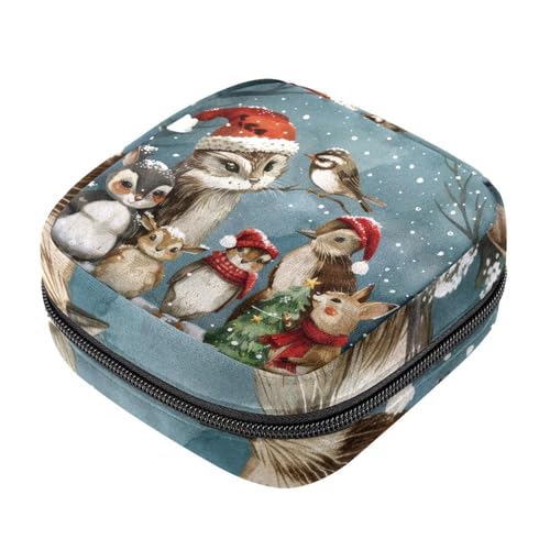 Aufbewahrungsbeutel für Damenbinden, Weihnachten, niedliche Tiere, Oxford-Stoff, Menstruationstassen-Beutel, Stillunterlage, Tampon-Periodenbeutel mit Reißverschluss, für Teenager, Mädchen, Damen, von etoenbrc