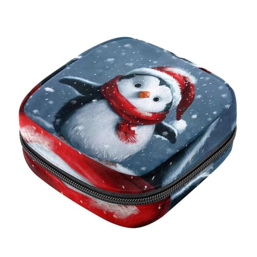 Aufbewahrungsbeutel für Damenbinden, Weihnachten, niedlicher Pinguin, Oxford-Stoff, Menstruationstassenbeutel, Stillunterlage, Tampon, Periodenbeutel mit Reißverschluss, für Teenager, Mädchen, Frauen von etoenbrc