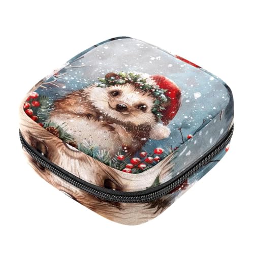 Aufbewahrungsbeutel für Damenbinden, Winter, Weihnachten, Igel, Menstruationstasse, Oxford-Stoff, Menstruationstasse, Stillunterlage, Tampon-Periodenbeutel mit Reißverschluss, für Teenager, Mädchen, von etoenbrc