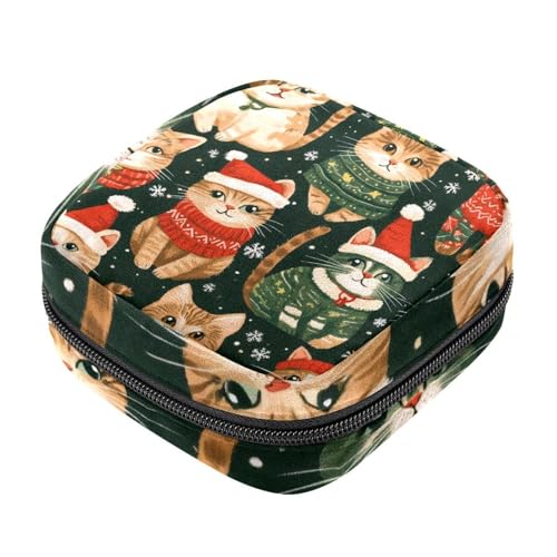 Aufbewahrungsbeutel für Damenbinden, für den Winter, Weihnachten, Katzen, Oxford-Stoff, Menstruationstassenbeutel, Stillunterlage, Tampon, Periodenbeutel mit Reißverschluss, für Teenager, Mädchen, von etoenbrc