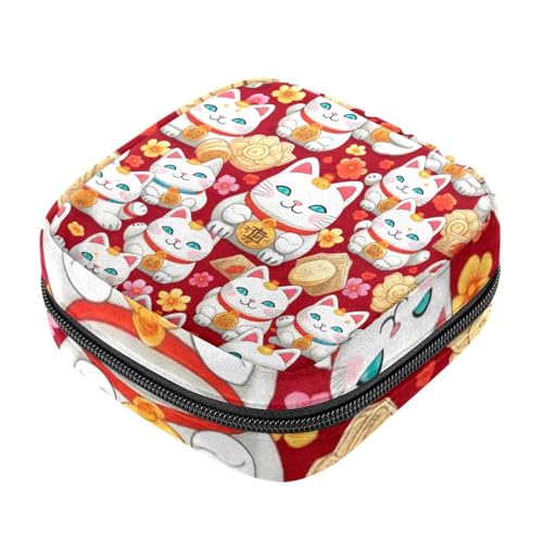Aufbewahrungsbeutel für Damenbinden, niedliches Katzenmuster, Menstruationstasche, Oxford-Tuch, Menstruationstassenbeutel, Stillunterlage, Tamponbeutel mit Reißverschluss, für Teenager, Mädchen, von etoenbrc