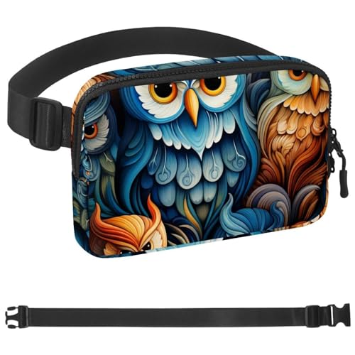 Bauchtasche mit Eulen-Motiv, für Damen und Herren, Crossbody-Gürteltasche mit Reißverschlusstaschen, wasserdichte Hüfttaschen mit verstellbarem Riemen für Workout, Laufen, Reisen, Wandern, mehrfarbig, von etoenbrc
