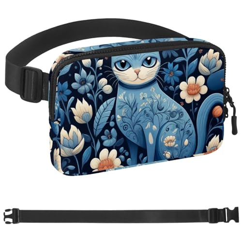 Bauchtasche mit blauer Katze für Damen und Herren, Crossbody-Gürteltasche mit Reißverschlusstaschen, wasserdichte Hüfttaschen mit verstellbarem Riemen für Workout, Laufen, Reisen, Wandern, mehrfarbig, Bauchtasche mit blauer Katze für Damen und Herren, Crossbody-Gürteltasche mit Reißverschlusstaschen, wasserdichte Hüfttaschen mit verstellbarem Riemen für Workout, Laufen, Reisen, Wandern, mehrfarbig, von etoenbrc