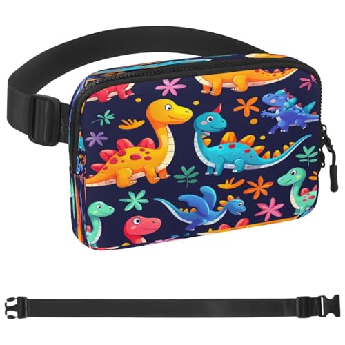 Bunte Dinosaurier-Familien-Gürteltasche für Damen und Herren, Crossbody-Gürteltasche mit Reißverschlusstaschen, wasserdichte Hüfttasche mit verstellbarem Riemen für Workout, Laufen, Reisen, Wandern, von etoenbrc