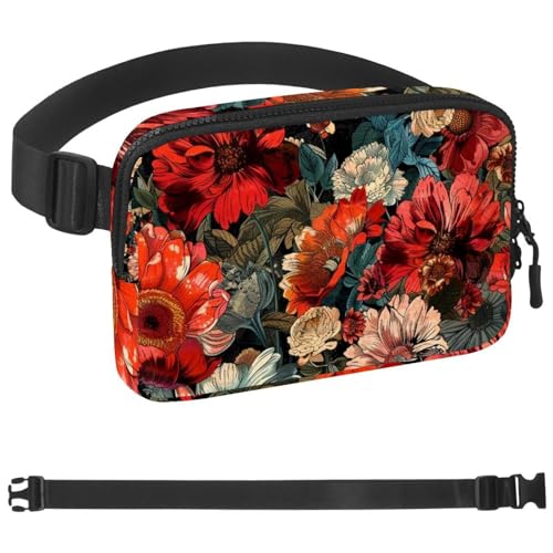 Bunte Gürteltasche mit Blumenstrauch für Damen und Herren, Crossbody-Gürteltasche mit Reißverschlusstaschen, wasserdichte Hüfttaschen mit verstellbarem Riemen für Workout, Laufen, Reisen, Wandern, von etoenbrc