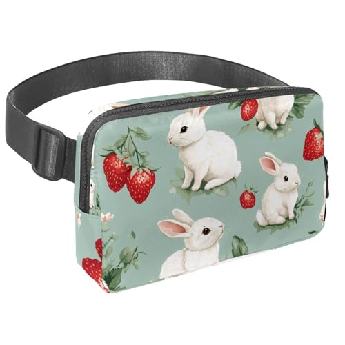 Crossbody-Gürteltasche für Damen und Herren, Strawberry Bunny Blau, Bauchtasche mit Reißverschlusstaschen, wasserdichte Hüfttaschen mit verstellbarem Riemen für Workout, Laufen, Reisen, Wandern Crossbody-Gürteltasche für Damen und Herren, Strawberry Bunny Blau, Bauchtasche mit Reißverschlusstaschen, wasserdichte Hüfttaschen mit verstellbarem Riemen für Workout, Laufen, Reisen, Wandern von etoenbrc