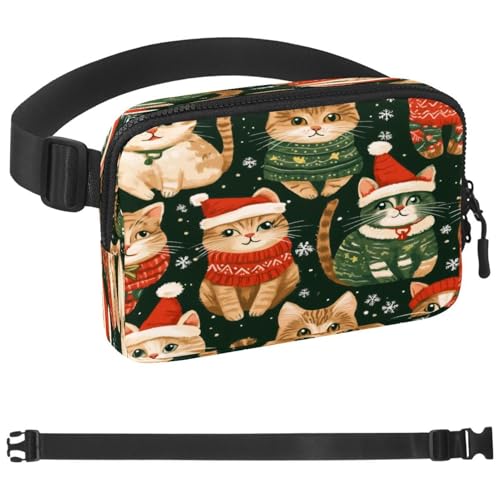 Gürteltasche für den Winter, Weihnachten, Katzen, für Damen und Herren, Crossbody-Gürteltasche mit Reißverschlusstaschen, wasserdichte Hüfttaschen mit verstellbarem Riemen für Workout, Laufen, Reisen, von etoenbrc