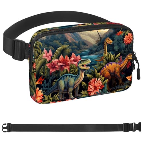 Gürteltasche mit Dschungel-Dinosaurier-Motiv für Damen und Herren, Crossbody-Gürteltasche mit Reißverschlusstaschen, wasserdichte Hüfttasche mit verstellbarem Riemen für Workout, Laufen, Reisen, von etoenbrc
