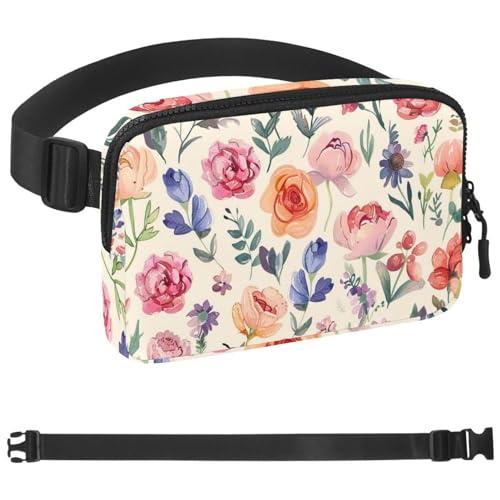 Gürteltasche mit Frühlingsblumen, für Damen und Herren, Crossbody-Gürteltasche mit Reißverschlusstaschen, wasserdichte Hüfttasche mit verstellbarem Riemen für Workout, Laufen, Reisen, Wandern, von etoenbrc