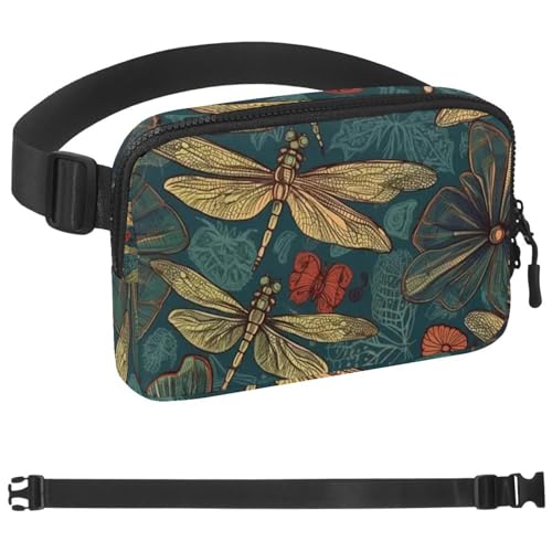 Gürteltasche mit Libellenmuster für Damen und Herren, Crossbody-Gürteltasche mit Reißverschlusstaschen, wasserdichte Hüfttasche mit verstellbarem Riemen für Workout, Laufen, Reisen, Wandern, von etoenbrc