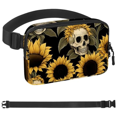 Gürteltasche mit Skelett-Sonnenblumen-Muster, für Damen und Herren, Crossbody-Gürteltasche mit Reißverschlusstaschen, wasserdichte Hüfttasche mit verstellbarem Riemen für Workout, Laufen, Reisen, von etoenbrc