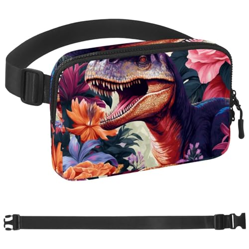 Gürteltasche mit floralem Dinosaurier-Motiv für Damen und Herren, Crossbody-Gürteltasche mit Reißverschlusstaschen, wasserdichte Hüfttasche mit verstellbarem Riemen für Workout, Laufen, Reisen, von etoenbrc