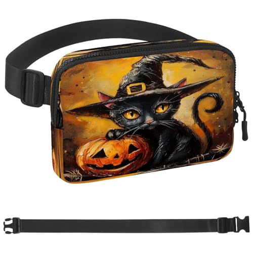Gürteltasche mit schwarzem Hut, Katze, Kürbis, für Damen und Herren, Crossbody-Gürteltasche mit Reißverschlusstaschen, wasserdichte Hüfttasche mit verstellbarem Riemen für Workout, Laufen, Reisen, Gürteltasche mit schwarzem Hut, Katze, Kürbis, für Damen und Herren, Crossbody-Gürteltasche mit Reißverschlusstaschen, wasserdichte Hüfttasche mit verstellbarem Riemen für Workout, Laufen, Reisen, von etoenbrc
