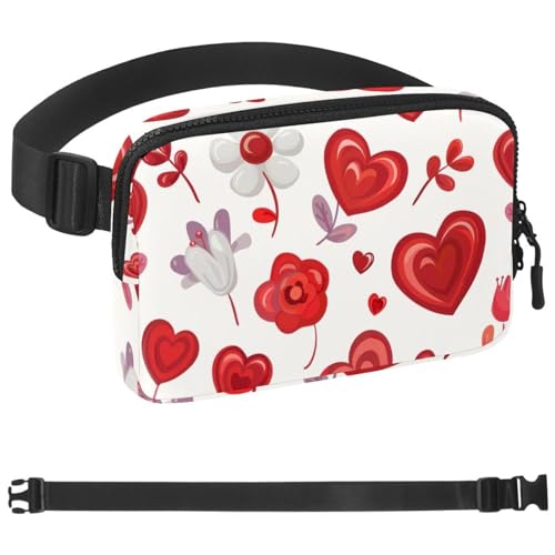 Gürteltasche zum Valentinstag mit Herzblumen, für Damen und Herren, Crossbody-Gürteltasche mit Reißverschlusstaschen, wasserdichte Hüfttasche mit verstellbarem Riemen für Workout, Laufen, Reisen, von etoenbrc