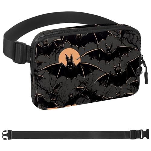 Schwarze Fledermaus-Gürteltasche für Damen und Herren, Crossbody-Gürteltasche mit Reißverschlusstaschen, wasserdichte Hüfttaschen mit verstellbarem Riemen für Workout, Laufen, Reisen, Wandern, von etoenbrc