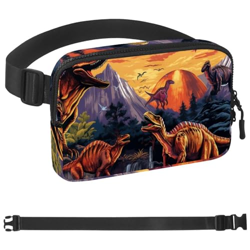 Volcanic Dinosaurier-Gürteltasche für Damen und Herren, Crossbody-Gürteltasche mit Reißverschlusstaschen, wasserdichte Hüfttaschen mit verstellbarem Riemen für Workout, Laufen, Reisen, Wandern, von etoenbrc