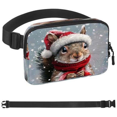 Weihnachts-Eichhörnchen-Gürteltasche für Damen und Herren, Crossbody-Gürteltasche mit Reißverschlusstaschen, wasserdichte Hüfttaschen mit verstellbarem Riemen für Workout, Laufen, Reisen, Wandern, von etoenbrc