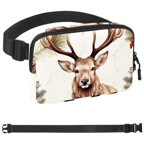 Weihnachts-Elch-Gürteltasche für Damen und Herren, Crossbody-Gürteltasche mit Reißverschlusstaschen, wasserdichte Hüfttaschen mit verstellbarem Riemen für Workout, Laufen, Reisen, Wandern, mehrfarbig, von etoenbrc