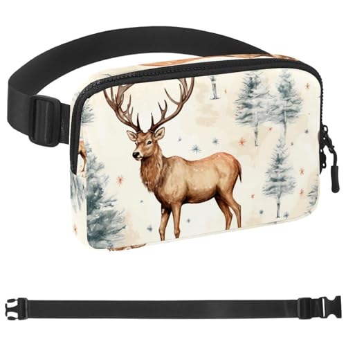 Weihnachts-Elch-Gürteltasche für Damen und Herren, Crossbody-Gürteltasche mit Reißverschlusstaschen, wasserdichte Hüfttaschen mit verstellbarem Riemen für Workout, Laufen, Reisen, Wandern, mehrfarbig, von etoenbrc