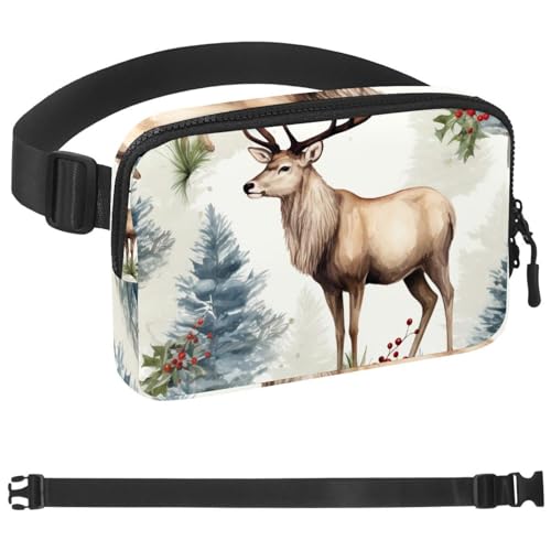 Weihnachts-Elch-Gürteltasche für Damen und Herren, Crossbody-Gürteltasche mit Reißverschlusstaschen, wasserdichte Hüfttaschen mit verstellbarem Riemen für Workout, Laufen, Reisen, Wandern, mehrfarbig, von etoenbrc