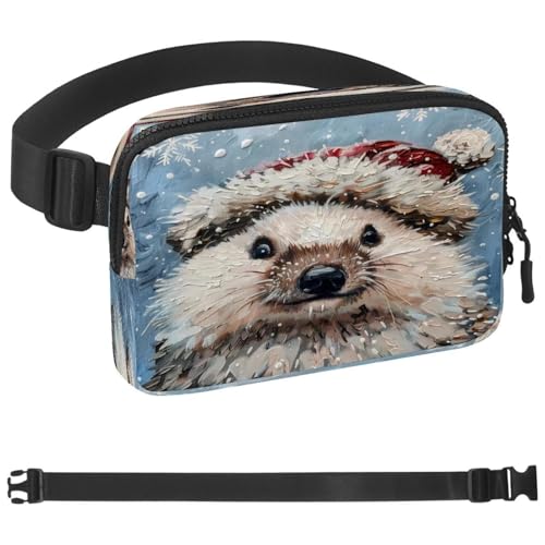 Weihnachts-Igel-Gürteltasche für Damen und Herren, Crossbody-Gürteltasche mit Reißverschlusstaschen, wasserdichte Hüfttasche mit verstellbarem Riemen für Workout, Laufen, Reisen, Wandern, mehrfarbig, von etoenbrc