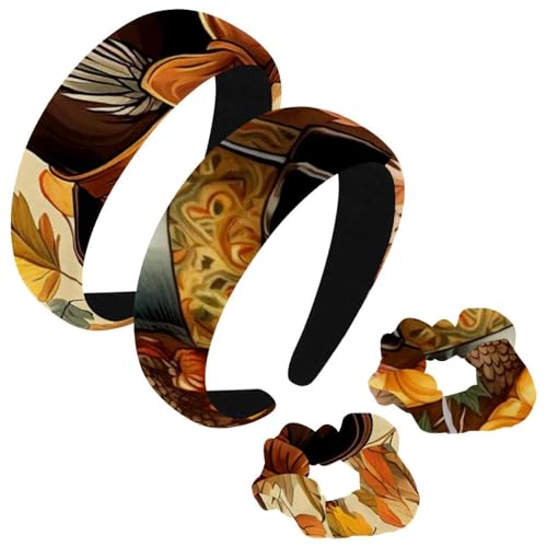 etoenbrc 2 Pack Polyester Breite Stirnbänder und Haargummi für Frauen, Thanksgiving Hut K Stirnbänder Haarband Mode Anti-Rutsch Haarreifen für Mädchen Frauen Haarschmuck von etoenbrc