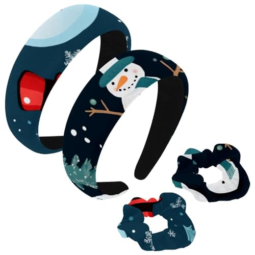etoenbrc 2 Pack Polyester Breite Stirnbänder und Haargummi für Frauen, Weihnachten Schneemann K Stirnbänder Haarband Mode Anti-Rutsch Haarreifen für Mädchen Frauen Haarschmuck von etoenbrc
