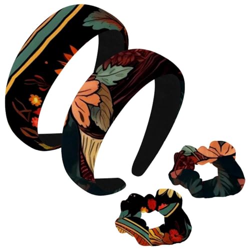 etoenbrc 2 Pack Polyester Breite Stirnbänder und Scrunchie für Frauen, Thanksgiving Hut M Stirnbänder Haarband Mode Anti-Rutsch Haarreifen für Mädchen Frauen Haarschmuck von etoenbrc