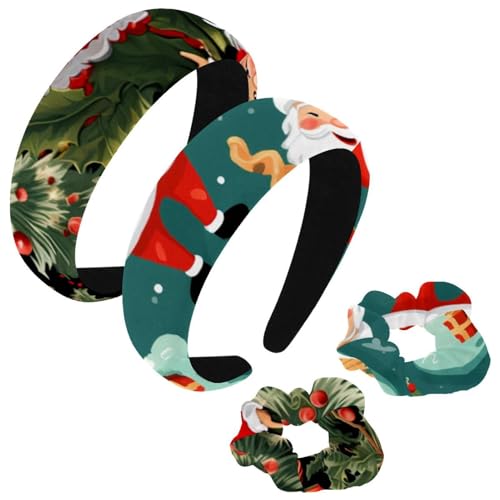 etoenbrc 2 Pack Polyester Breite Stirnbänder und Scrunchie für Frauen, Weihnachten Day N Stirnbänder Haarband Mode Anti-Rutsch Haarreifen für Mädchen Frauen Haarschmuck von etoenbrc