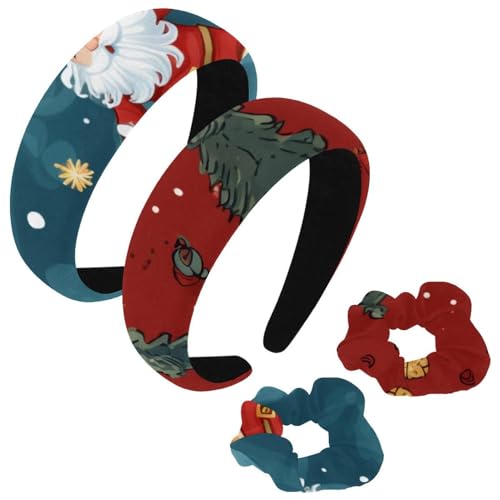 etoenbrc 2 Pack Polyester Breite Stirnbänder und Scrunchie für Frauen, Weihnachten Santa L Stirnbänder Haarband Mode Anti-Rutsch Haarreifen für Mädchen Frauen Haarschmuck von etoenbrc
