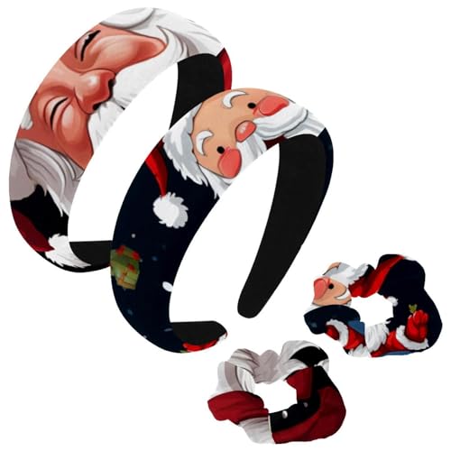 etoenbrc 2 Pack Polyester Breite Stirnbänder und Scrunchie für Frauen, Weihnachten Santa N Stirnbänder Haarband Mode Anti-Rutsch Haarreifen für Mädchen Frauen Haarschmuck von etoenbrc