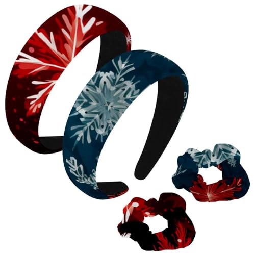 etoenbrc 2 Pack Polyester Breite Stirnbänder und Scrunchie für Frauen, Weihnachten Schnee H Stirnbänder Haarband Mode Anti-Rutsch Haarreifen für Mädchen Frauen Haarschmuck von etoenbrc