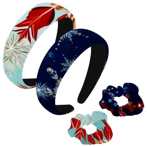 etoenbrc 2 Pack Polyester Breite Stirnbänder und Scrunchie für Frauen, Weihnachten Schnee L Stirnbänder Haarband Mode Anti-Rutsch Haarreifen für Mädchen Frauen Haarschmuck von etoenbrc