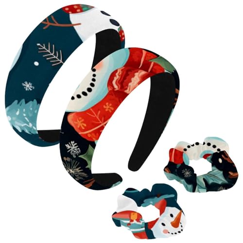 etoenbrc 2 Pack Polyester Breite Stirnbänder und Scrunchie für Frauen, Weihnachten Schneemann G Stirnbänder Haarband Mode Anti-Rutsch Haarreifen für Mädchen Frauen Haarschmuck von etoenbrc