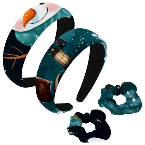 etoenbrc 2 Pack Polyester Breite Stirnbänder und Scrunchie für Frauen, Weihnachten Schneemann M Stirnbänder Haarband Mode Anti-Rutsch Haarreifen für Mädchen Frauen Haarschmuck von etoenbrc