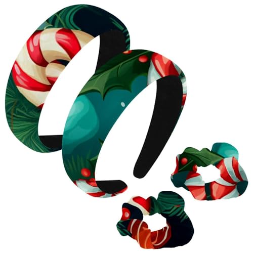 etoenbrc 2 Pack Polyester Breite Stirnbänder und Scrunchie für Frauen Weihnachten Krücke F Stirnbänder Haarband Mode Anti-Rutsch Haarreifen für Mädchen Frauen Haarschmuck von etoenbrc