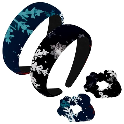 etoenbrc 2 Pack Polyester Breite Stirnbänder und Scrunchie für Frauen Weihnachten Schnee B Stirnbänder Haarband Mode Anti-Rutsch Haarreifen für Mädchen Frauen Haarschmuck von etoenbrc