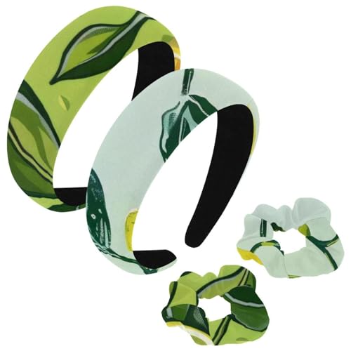 etoenbrc 2 Stück Polyester Breite Stirnbänder und Haargummi für Frauen, Blätter Zitrone Stirnbänder Haarband Mode Anti-Rutsch Haarreifen für Mädchen Frauen Haarschmuck von etoenbrc