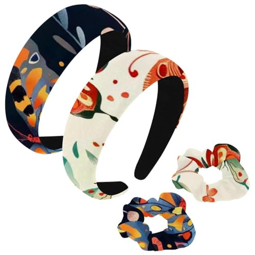 etoenbrc 2 Stück Polyester Breite Stirnbänder und Haargummi für Frauen, Cartoon Garten Schmetterling Muster Stirnbänder Haarband Mode Anti-Rutsch Haarreifen für Mädchen Frauen Haarschmuck von etoenbrc