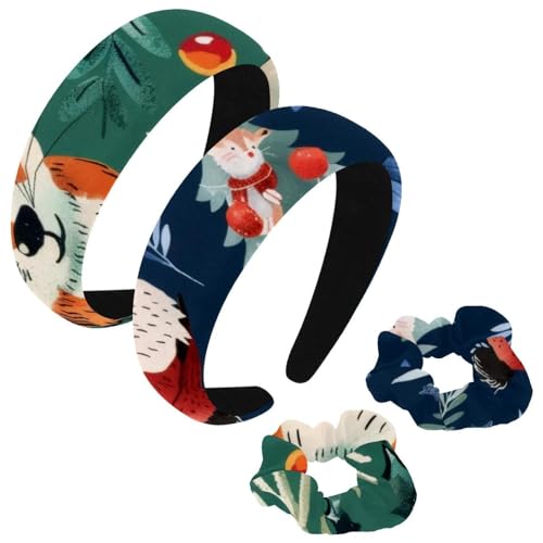 etoenbrc 2 Stück Polyester Breite Stirnbänder und Haargummi für Frauen, Cartoon Weihnachten Tiere Stirnbänder Haarband Mode Anti-Rutsch Haarreifen für Mädchen Frauen Haarschmuck von etoenbrc