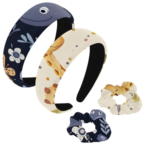 etoenbrc 2 Stück Polyester Breite Stirnbänder und Haargummi für Frauen, Dinosaurier Muster Stirnbänder Haarband Mode Anti-Rutsch Haarreifen für Mädchen Frauen Haarschmuck von etoenbrc