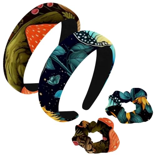 etoenbrc 2 Stück Polyester Breite Stirnbänder und Haargummi für Frauen, Fantastische Sonnenblume Schmetterling Stirnbänder Haarband Mode Anti-Rutsch Haarreifen für Mädchen Frauen Haarschmuck von etoenbrc