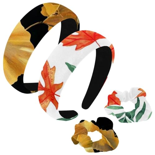 etoenbrc 2 Stück Polyester Breite Stirnbänder und Haargummi für Frauen, Frühling Ahornblatt Stirnbänder Haarband Mode Anti-Rutsch Haarreifen für Mädchen Frauen Haarschmuck von etoenbrc