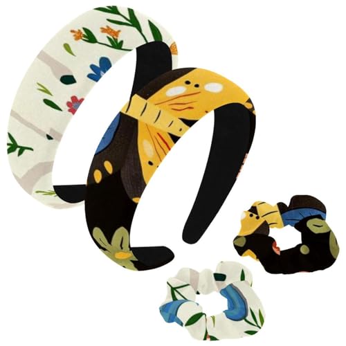 etoenbrc 2 Stück Polyester Breite Stirnbänder und Haargummi für Frauen, Garten Schmetterling Stirnbänder Haarband Mode Anti-Rutsch Haarreifen für Mädchen Frauen Haarschmuck von etoenbrc
