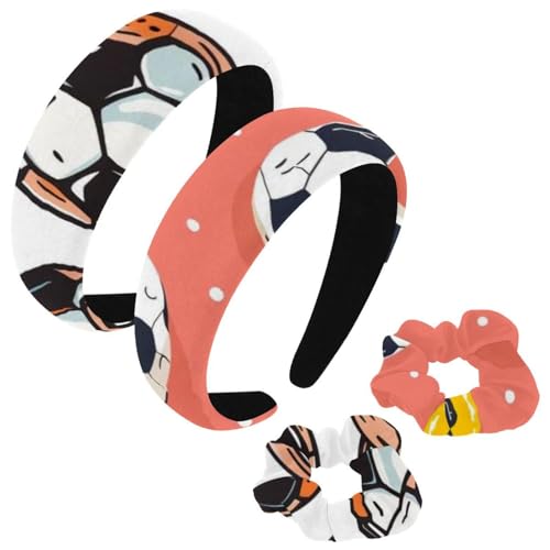 etoenbrc 2 Stück Polyester Breite Stirnbänder und Haargummi für Frauen, Gelb und Weiß Fußball Stirnbänder Haarband Mode Anti-Rutsch Haarreifen für Mädchen Frauen Haarschmuck von etoenbrc