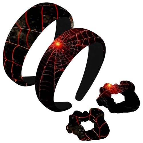 etoenbrc 2 Stück Polyester Breite Stirnbänder und Haargummi für Frauen, Halloween Spinnennetze Stirnbänder Haarband Mode Anti-Rutsch Haarreifen für Mädchen Frauen Haarschmuck von etoenbrc