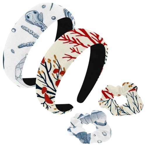 etoenbrc 2 Stück Polyester Breite Stirnbänder und Haargummi für Frauen, Marine Fisch Stirnbänder Haarband Mode Anti-Rutsch Haarreifen für Mädchen Frauen Haarschmuck von etoenbrc