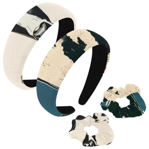 etoenbrc 2 Stück Polyester Breite Stirnbänder und Haargummi für Frauen, Mike Kuh Muster Stirnbänder Haarband Mode Anti-Rutsch Haarreifen für Mädchen Frauen Haarschmuck von etoenbrc