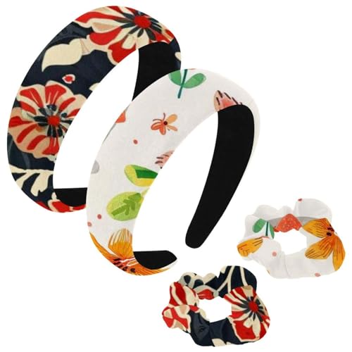 etoenbrc 2 Stück Polyester Breite Stirnbänder und Haargummi für Frauen, Niedlicher Sommer Tierdruck Stirnbänder Haarband Mode Anti-Rutsch Haarreifen für Mädchen Frauen Haarschmuck von etoenbrc